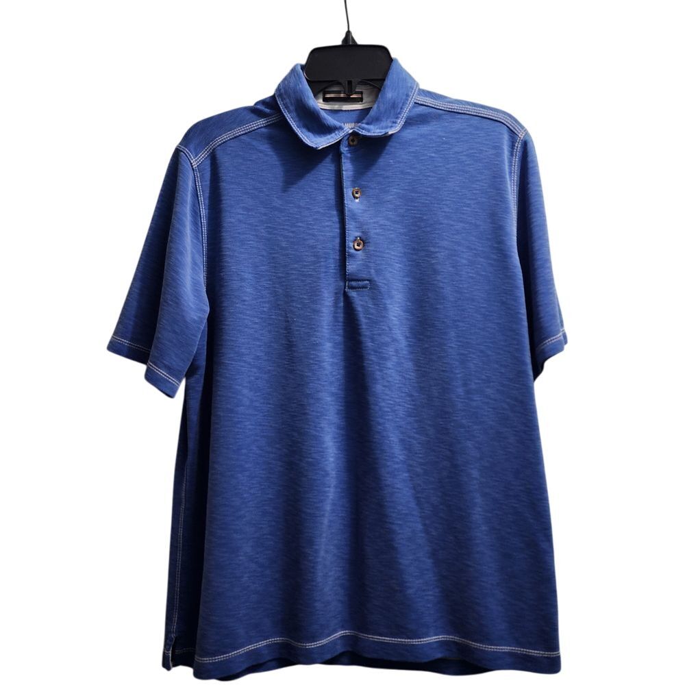 Johnston & Murphy‎ Blue Heathered Polo Shirt Contrast Stitching Golf Casual M
